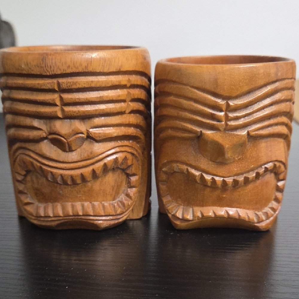 Carved Wooden Tiki Mugs